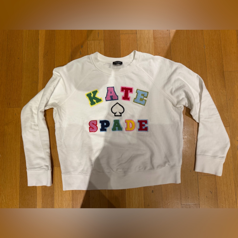 Kate Spade women’s crew neck White Sweatshirt with Colorful Lettering